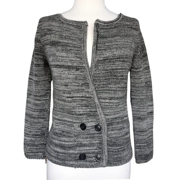 Isabel Marant Étoile Marled Black Gray Merino Wool Structured Cardigan Sweater - Picture 10 of 11